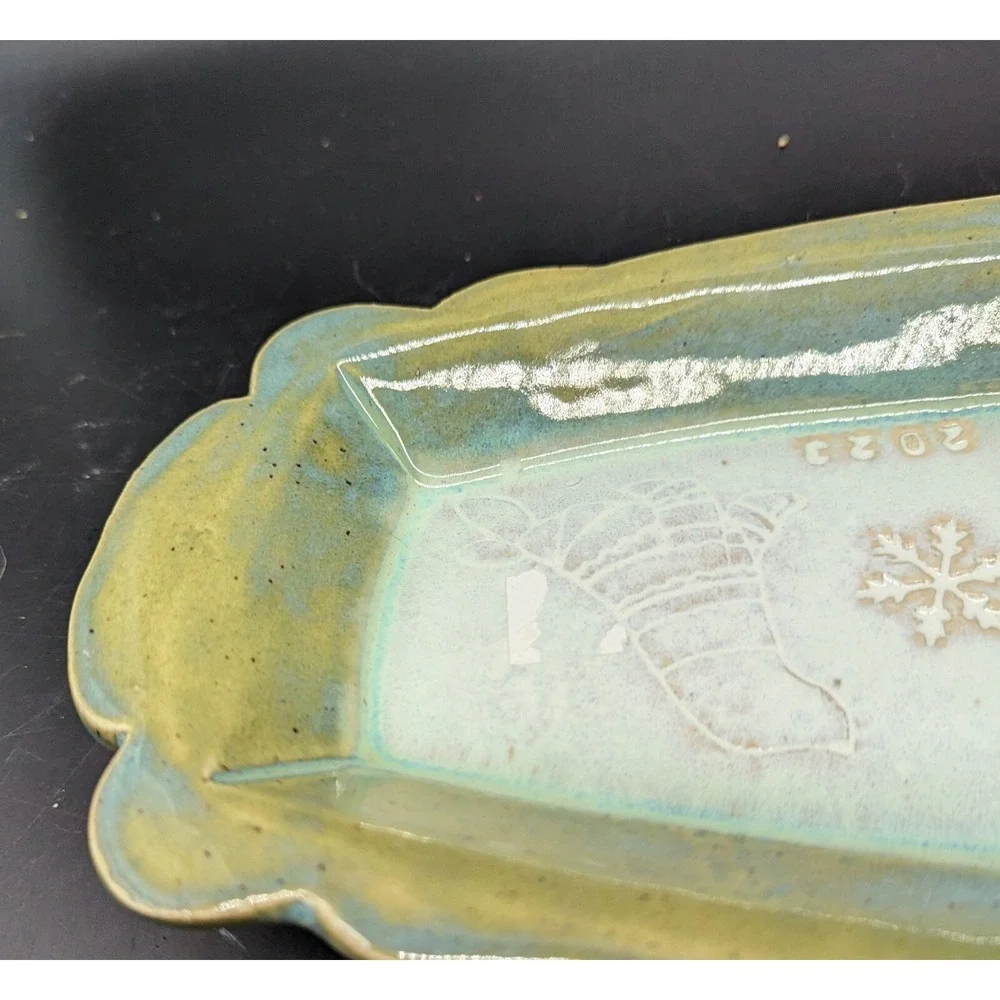 Sacred Mud Ceramic Studio Pottery Christmas Winter Dish 12.75